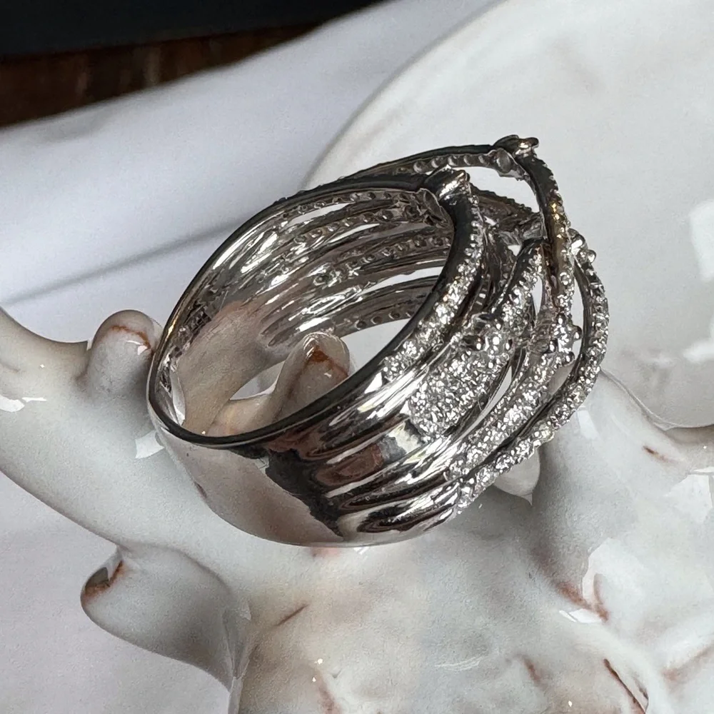 14K Diamond Crossover Highway Ring